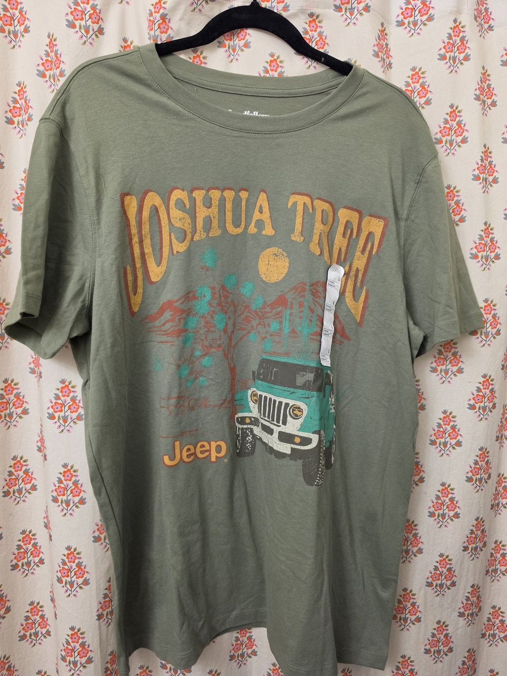 Goodfellow & Co Olive Green Joshua Tree Graphic Tee with Teal Jeep Accent